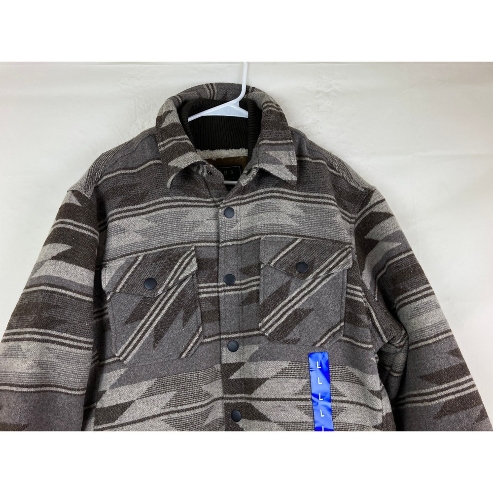 NWT Jachs NY Shirt Jacket Mens L Gray Aztec Sherpa Lined Shacket Southwestern - Picture 3 of 12